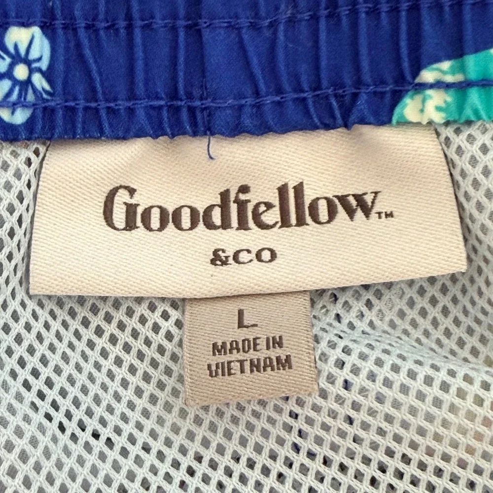 Goodfellow & Co Men Blue Floral Swim Trunks Board Shorts Large Hawaiian Tropical